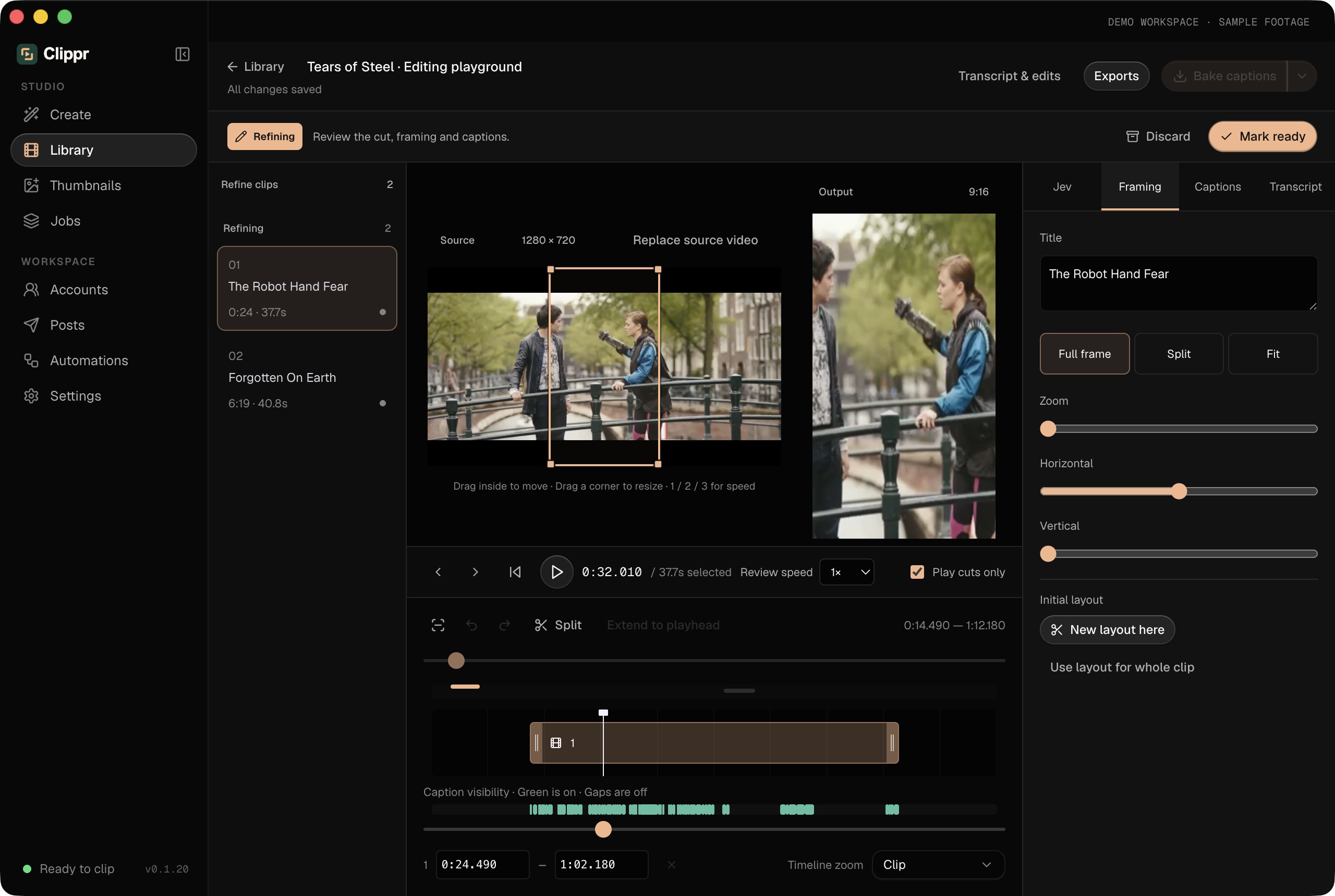 Clippr editing workspace