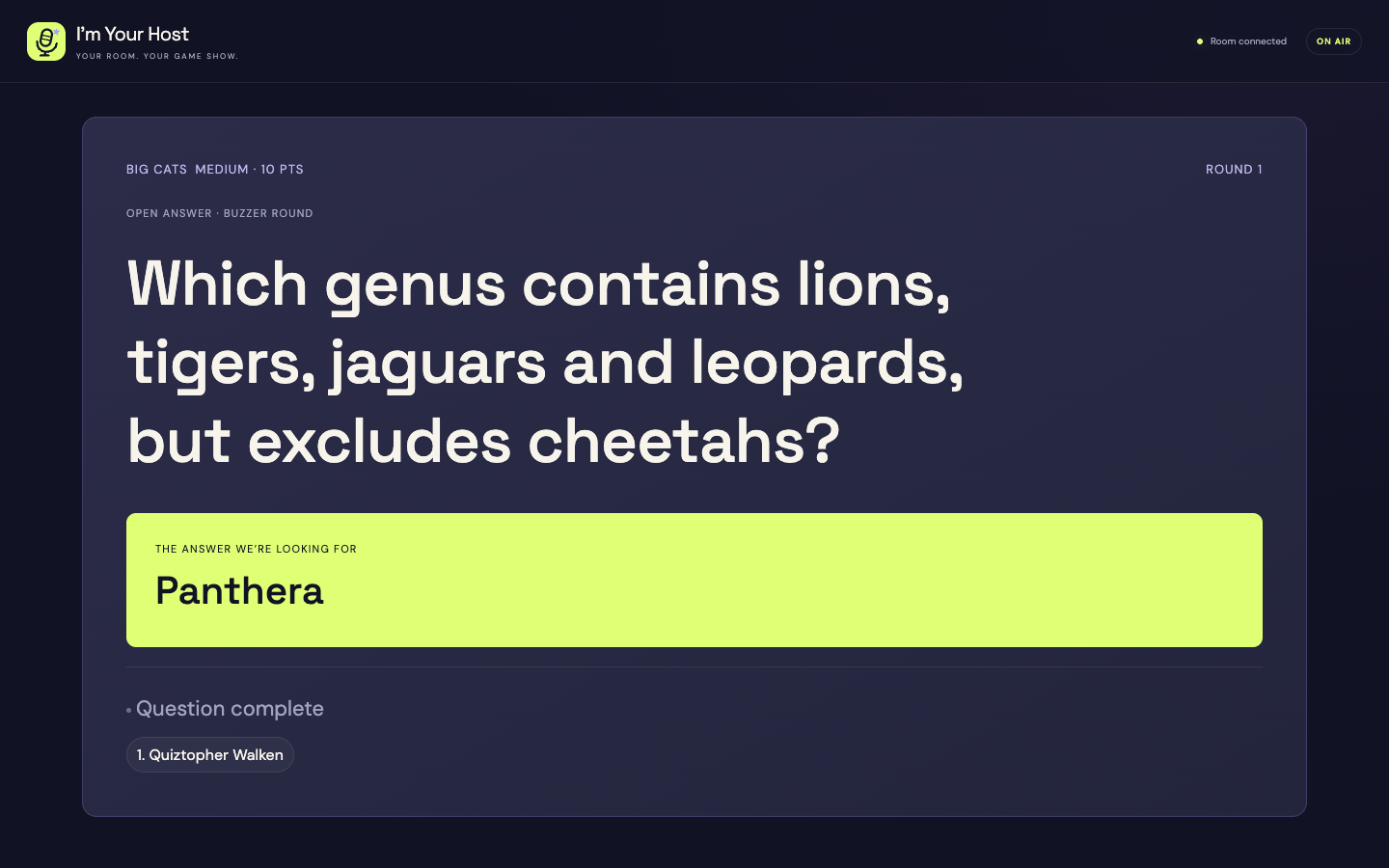 Actual game display revealing the answer